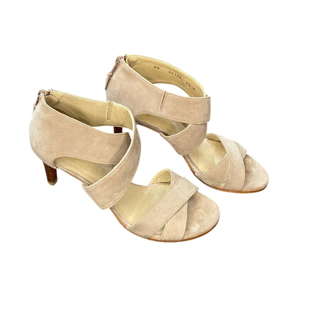 Stuart Weitzman Hug Me Crisscross Taupe Suede Heel Pump Sandals Womens‎ 6.5 M